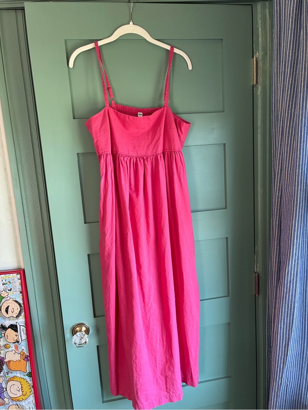 Uniqlo Linen Blend Hot Pink Shirred Sundress Size Medium